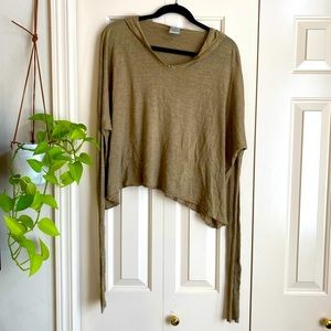 Kristensen du Nord camel brown linen-silk knit hooded cropped sweater 2M